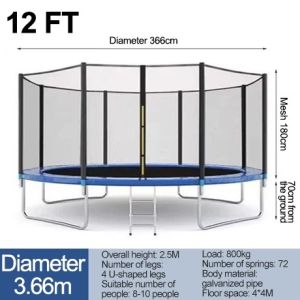 New Adjustable Round Trampoline 306CM with Safety Net Durable & Lightweight for Indoor/Outdoor Exercise and Fun - Sports Mall