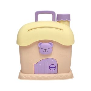 กระปุกออมสินบ้านเห็ด การ์ตูนหมี แถมสติกเกอร์ติด DIY ออมสินของขวัญเด็ก บ้านจิ๋วออมตังค์สีพาสเทล มีกุญแจปิด-เปิด