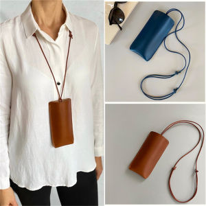 Fashion Pu Leather Lanyard Glasses Bag Solid Color Hanging Neck Sunglasses Storage Bags Women Men Travel Eyewear Case h2610