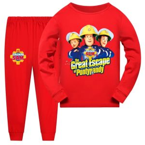 Cartoon Fireman Sam Childrens Pyjama Toddler Girls Nightwear Kids Casual Sleepwear Baby Boys Long Sleeve T Shirt Tops Pants Set2026