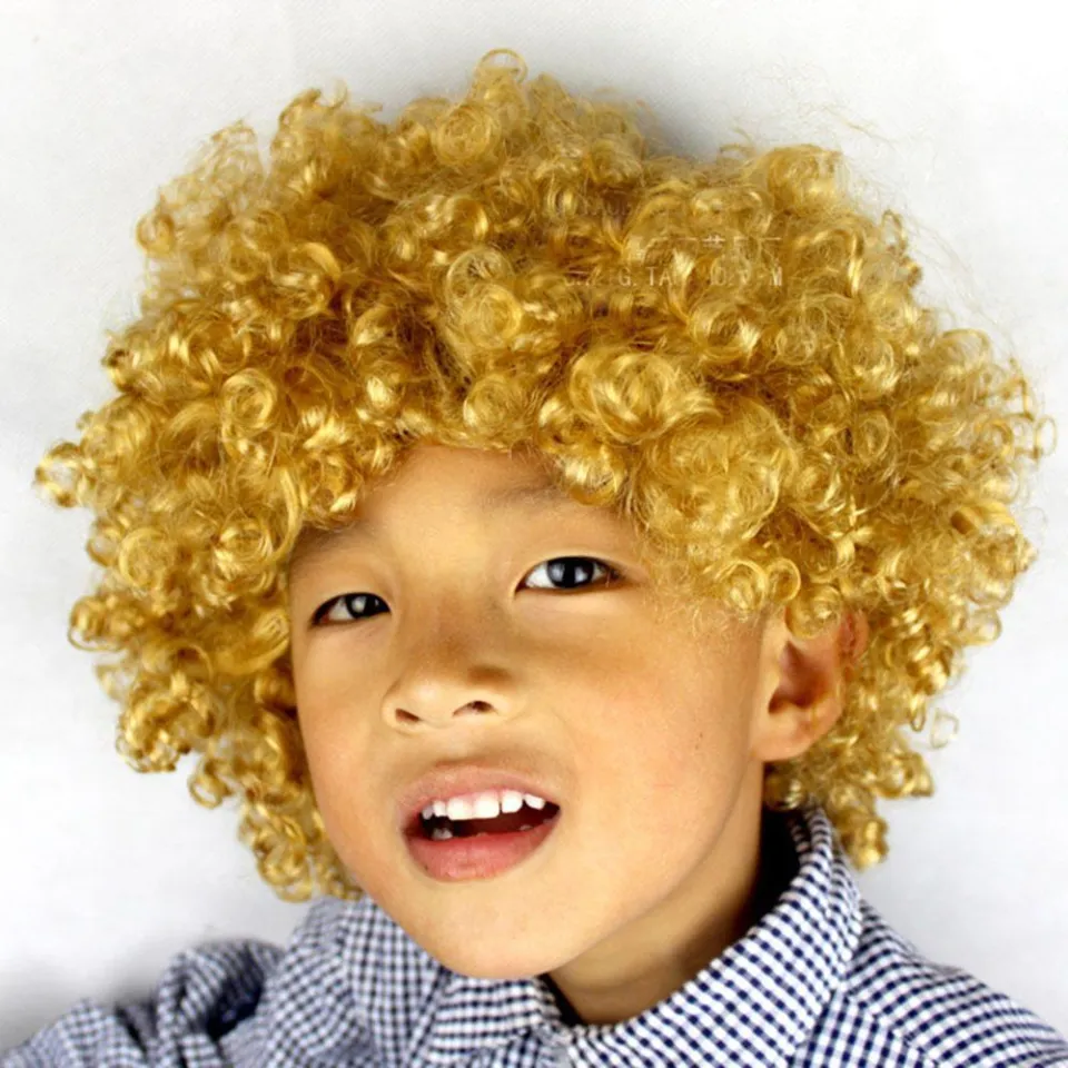 Kids blonde curly clearance wig