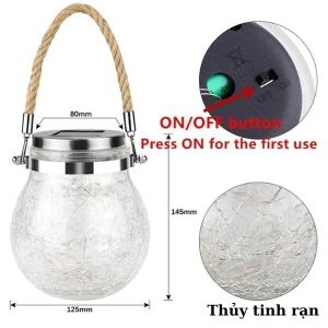 Đèn năng lượng mặt trời lọ thủy tinh rạn đèn led decor trang trí quán cafe sân vườn ban công ngoài trời kháng nước