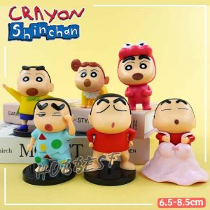 Action Figure CRAYON SHINCHAN set isi 6 pcs - Miniatur Topper Kue Pajangan Mainan Sinchan Shiro Kazama Nene Masao Bo Sincan