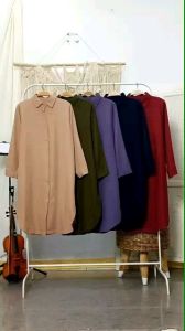 Kemeja Tunik Polos Wanita Lengan Panjang Bahan Shakila Bottega Twill Premium Adem By Azka Collection