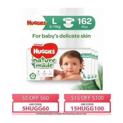 Huggies Platinum Naturemade L 54s Tape Diapers Case (Packaging may vary)