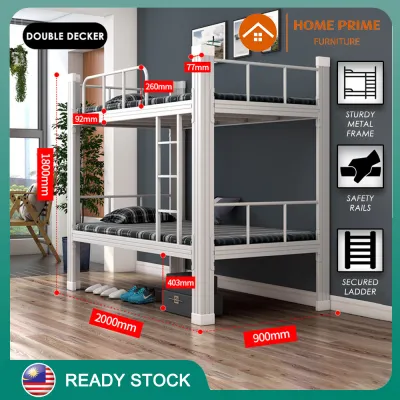HOME PRIME HP051 Double Decker Steel Bed Frame High Quality Heavy Duty Extra Thick Steel Double Decker Bed Frame Besi Katil Tidur Dua Orang Mulltilevel