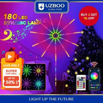 UZBOO Smart Firework Lights - Music Sound Sync with APP Remote Control 180 Strip Lights for New Year and Christmas