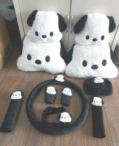 BLACK FULLSET Pochacco soft Car accessories pillow hand Brake Gear Seat Belt Mirror FREE 20CM SOFT TOYS