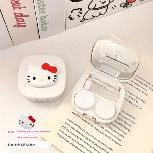 QIHUISHI Dễ thương thiết kế trái tim Kính áp tròng Trường hợp với gương và nhíp xách tay hai ngăn lưu trữ cho sinh viên và du lịch