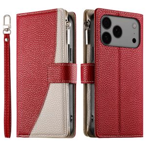 For iPhone 17 16 15 14 11 12 13 Pro Max iPhone 16 15 14 7 8 Plus iPhone SE 2022 Phone Case Magnetic Leather Color Splicing Wallet Soft TPU Card Slot Flip Cover Casing