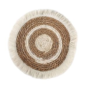 JOKTT Round Straw Woven Placemats Handmade Braided Tassel Edge Table Mat Natural Anti-Slip Wedding Dinning Table Decor