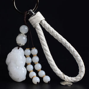 Gantungan Kunci Mobil Batu Giok Alami Ukiran Pixiu Untuk Pria Hadiah Simbol Kemakmuran dan Kekayaan Lucky Keychain Pixiu