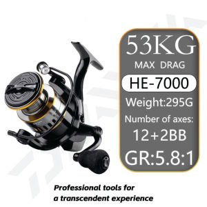 Fishing Reel HE500-7000 5.2:1 Gear Ratio Alloy Spinning Fishing Reel Portable Spinning Reel