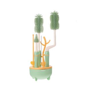 Silicone Baby Bottle Brush for Thorough Cleaning Comfort Grip Handle Milk Bottle Brush with Pacifier Brush Drying Rack