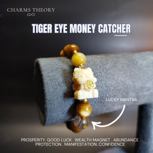 Golden Tiger Eye Money Catcher Lucky Mantra Bracelet 10mm | Charms Theory | Natural Crystals