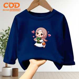 Pakaian atasan anak usia 1-12 tahun Bergambar Cute Girl Love lengan panjang bahan Babyterry