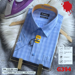Áo Sơ Mi Bamboo Ngắn Tay Dáng Regular_ Vạt Ngang Vĩnh Tiến Sọc Caro 375  Nhiều Mẫu N2