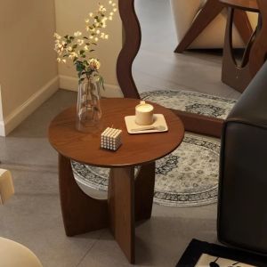 FFBH Nordic Solid Wood Round Side Table Simple Modern Small-sized Household Living Room End Tables Universal Creative Home Decoration 5B8Q6