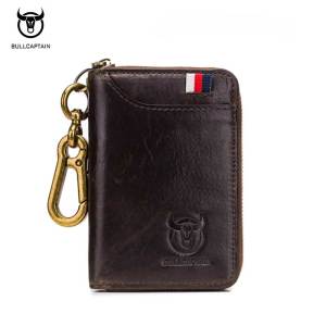 BULLCAPTAIN Top Layer Leather Key Case Mens Anti-theft Brush Coin Purse Card Case