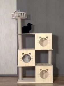 AUREO Wood Frame Solid Villa New Tree Integrated Nest House Climbing Column Cat Castle Indoor Household Use Nest Nest Nest