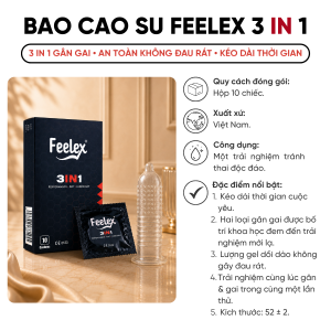 Bao Cao Su Feelex 3in1 Gân Gai Siêu Mỏng Nhiều Gel Giúp Kéo Dài Thời Gian Quan Hệ Cảm Giác Cực Khoái Hộp 10 Chiếc