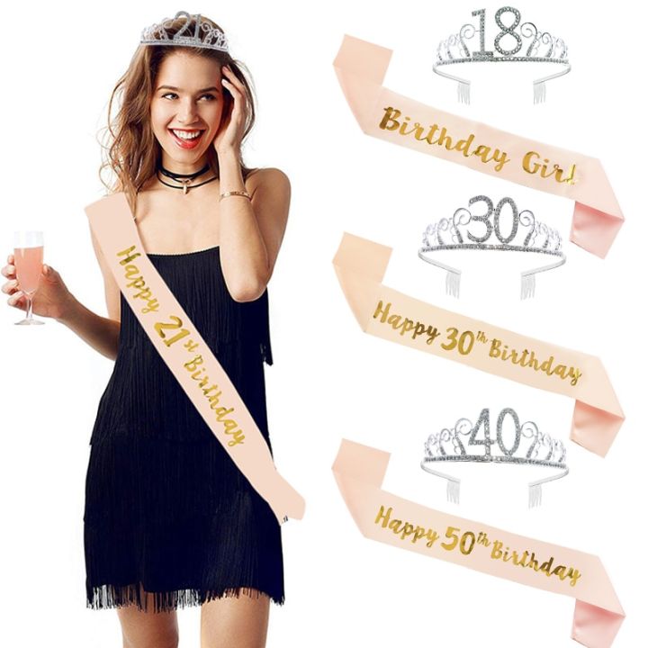 [Hot K] Birthday Party Decoration 18 21 30 40 50 Rose Gold Satin Sash