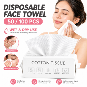 Disposable Face Towel 50/100pcs Soft Cotton Facial Towel Wet & Dry Use Face Wash Makeup Removal Absorbent Skin-Friendly Towel for Women Daily Skincare Travel Gym