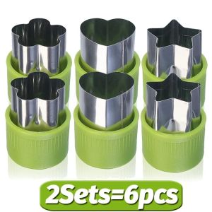 ที่หั่นผักรูปหัวใจแบบดาวขนาด3/12ชิ้นด้ามพลาสติกแบบพกพาทำอาหารเครื่องมือสแตนเลสตัดผลไม้แกดเจ็ตสำหรับครัวแม่พิมพ์