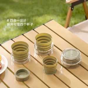 CNAIFE2 Leak-Proof Foldable Travel Cup 4 in 1 Creative Portable Drinking Mug Durable Reusable Collapsible Water Cup Outdoor Use