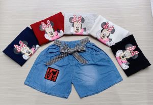 SUPEROKE FASHION - SETELAN JEANS ANAK-ANAK PEREMPUAN 2-5 TAHUN - KAOS LENGAN PENDEK - CELANA JEANS PENDEK