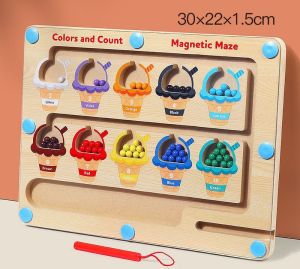Wooden Magnetic Maze Color and Number Board Game Toddler Kids Train Concentration Educational Activity