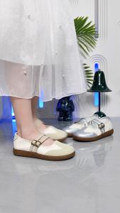 LYS Mary Jane Shoes For Women Flats Korean T-Shaped Leather Double Strap Soft Sport Ballet Shoes