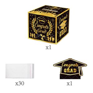 Graduation Cash Pull-Out Box 2025 Black Gold Surprise Money Case for Grad Party Celebration