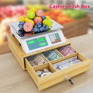 JUTBONG With Lock Cashier Cash Box Neck Protection Wood Multi-Grid Money Drawer Sturdy Dustproof Money Coin Storage Organizer Home Office