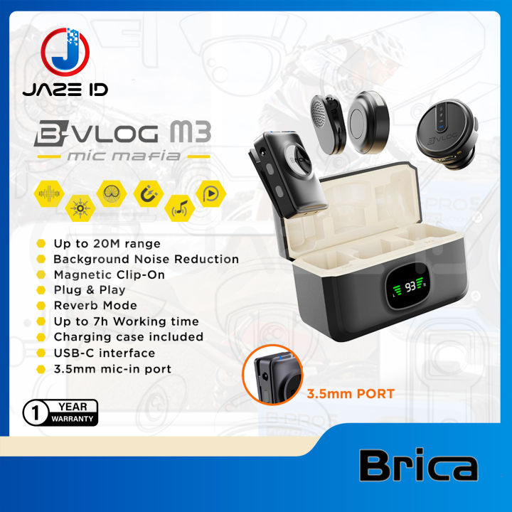 Brica M3 Wireless Microphone Clip On Mic Aux Vlog Charging