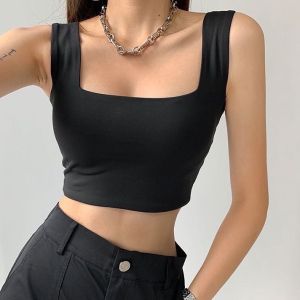 AD-EVELINE Crop Tank Top Jersey Square Neck 041
