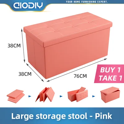 AIODIY Ottoman Storage Stool Foldable Sofa With Storage Box Leather Storage Benches Chair Box Organizer Footrest Seat Couple style BUY 1 TAKE 1