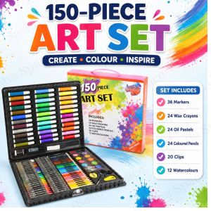 145-Piece Deluxe Art Set for Kids - Art Coloring Box Kit with Watercolor Markers Colored Pencils Pastels Brushes - Children Gift