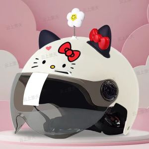 Kawaii Hello Kitty Cinnamoroll Sanrio Motorcycle Helmet Locomotive Universal Lightweight Breathable Sunscreen Helmet Adjustable