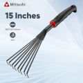 Mitsushi 15 Inches Hand Garden Rakes, Gardening Lawn Rake Soil Tiller with Ergonomic Handle, Leaf Rakes Garden Sweep Yard Flower Beds Tool for Cleaning,Cultivating, Turning, and Loosening Soil. 