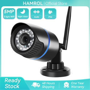 Hamrol 5MP ความปลอดภัยบ้านไวไฟกล้อง IP 1080P ไร้สายสายกล้องวงจรปิดกล้องวงจรปิดความคมชัดสูงกลางแจ้งเสียงบันทึก IR 20M P2P Wifi บัตรกล้อง TF สล็อต IC