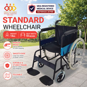 [Same-Day Delivery] 14KG Foldable Hospital Lightweight Wheelchair 18 Inch Seat - Kerusi Roda Ringan