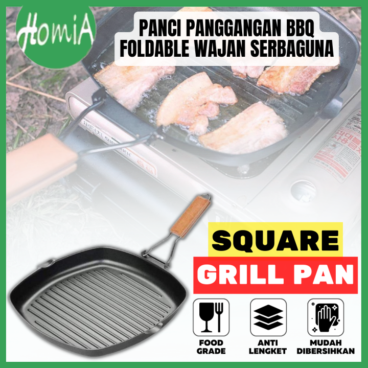 Square Grill Pan 20cm Alat Panggang Bentuk Kotak Anti Lengket Wajan BBQ Bakaran Sate Serbaguna Panci Pemanggang - HOMIA