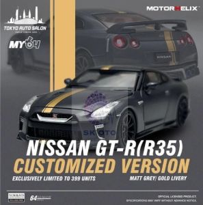 Motor Helix 1/64 Nissan GT-R (R35) Customised Matt Grey with Gold Livery