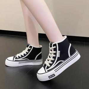 ULEEK Christmas Women Autumn 2024 New Fashion Thick Platform Leisure Sports Shoe Black Sneakers Breathable Casual High Top Canvas Shoes