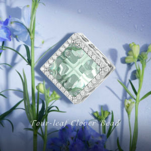BAMOER Hạt Charm Cỏ Bốn Lá Bằng Bạc Sterling 925 Phù Hợp Để Tự Làm Hạt Charm Vòng Tay & Vòng Tay Trang Sức Hạt Đá Vuông Màu Xanh Lá BSC667
