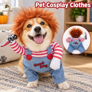 Halloween Pet Chucky Costume Funny Deadly Doll Cosplay With Wig Knife For Dog Cat Fancy Party Festival Apparel