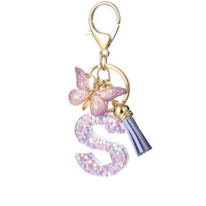 Stanley Ungu Gantungan Kunci Alfabet Alphabet Huruf Butterfly Resin Keychain