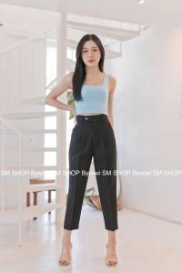 🌈รุ่น BS🌈 กางเกงทรงบอย ผ้าสโนว์สลาฟ เอวสูงขอบยื่น งานป้าย S - XXL พร้อมส่ง