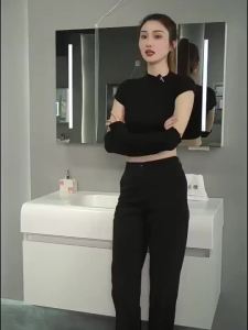 Bathroom Cabinet With Mirror LED Smart Sensor Washbasin Partitioned Storage Light Accessories  Hanging Gushiyo.Sg